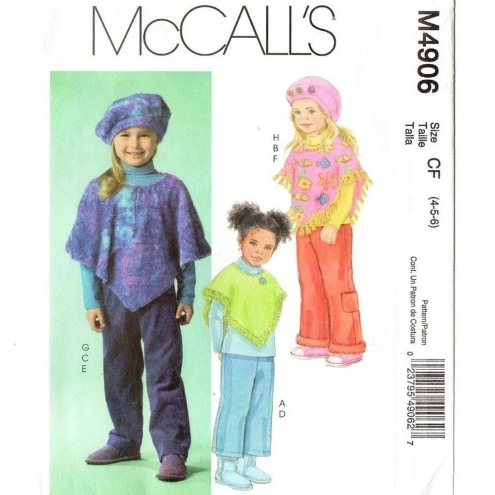 McCall's Sewing Pattern 4906 Child Size 4-6 Poncho Pants Hat Uncut